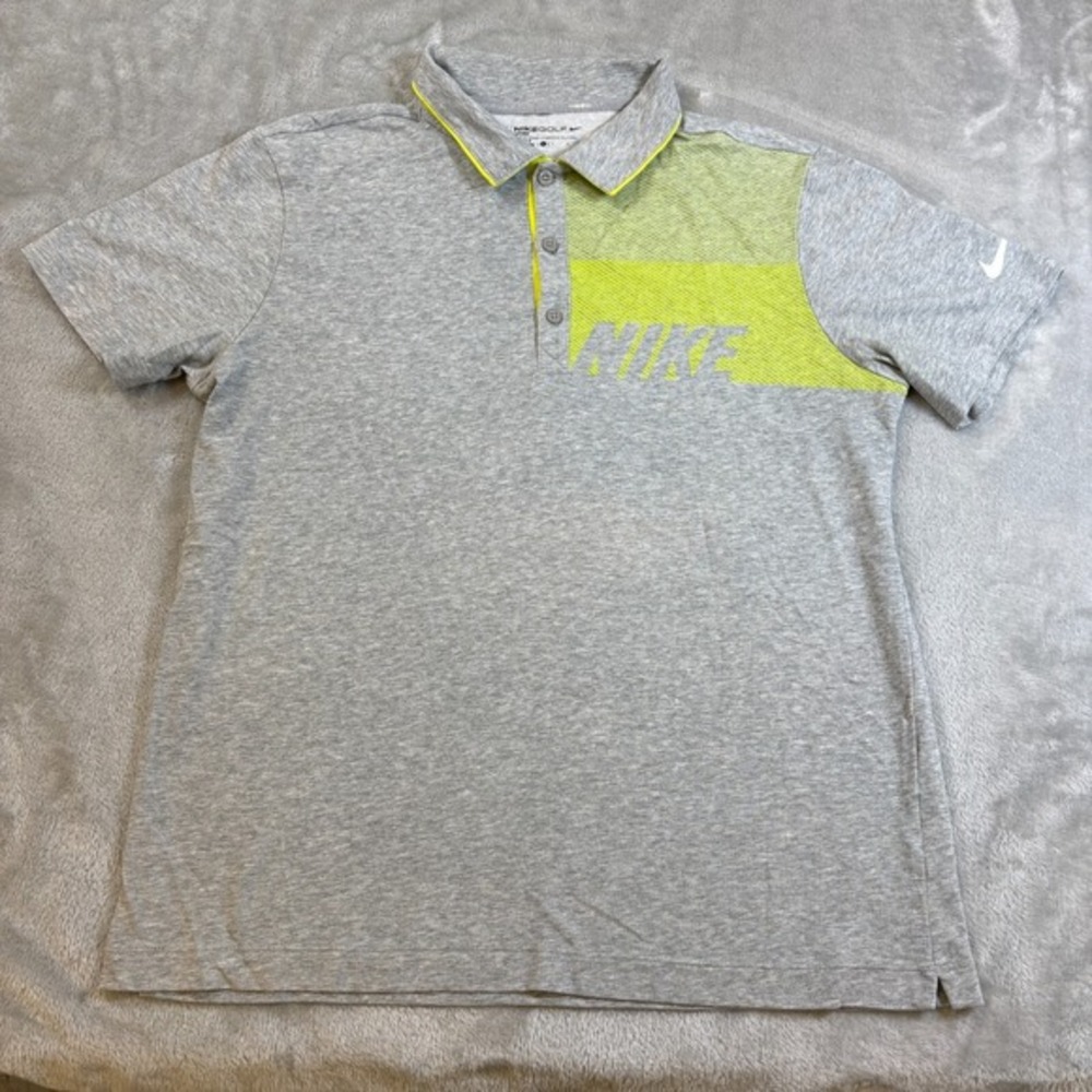 Nike Polo Shirt Mens Large Gray Golf Sport Dri Fit Stripes Dri Fit Performance